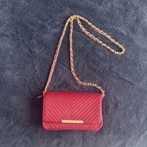 Dynamite Quilted Red Crossbody with Gold Chain